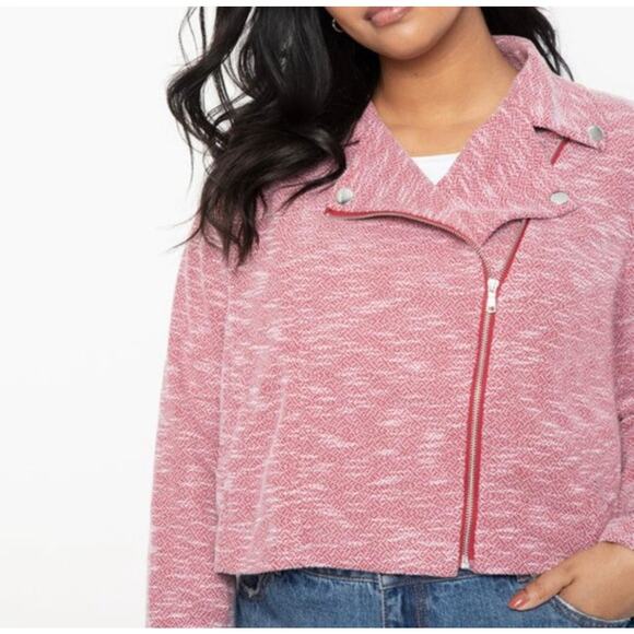 Eloquii Soft Heathered Moto Zip Up Jacket Size 18 20 Red - Picture 11 of 11